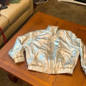 Silver Leather Bomber Jacket with rhinestones